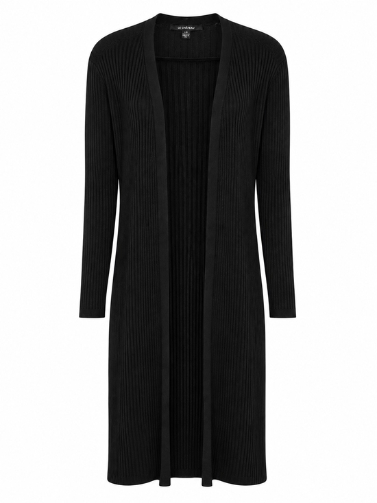 le chateau Sweaters - le chateau Long Black Ribbed Open-Front Cardigan Size LG